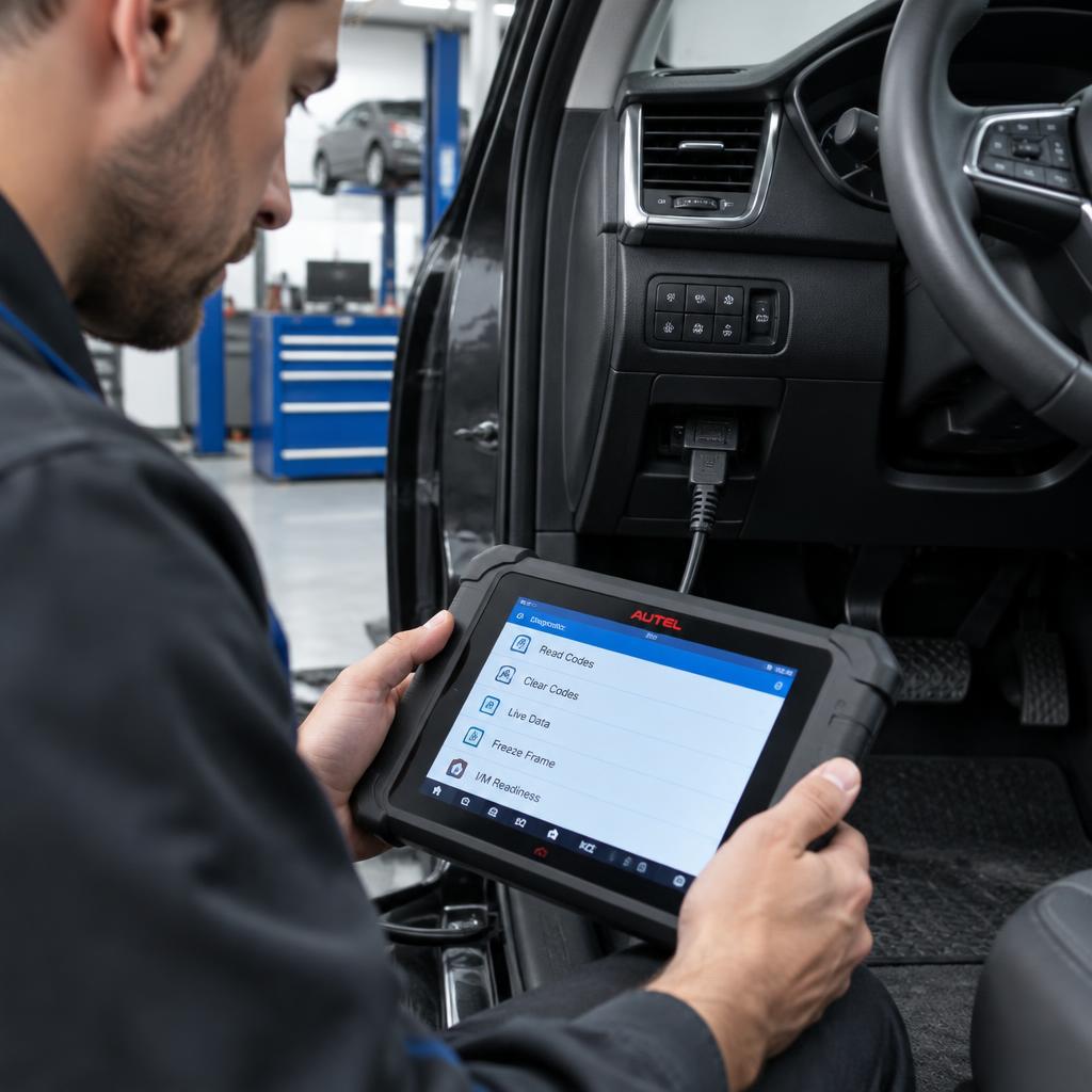 Engine Diagnostics & Check Engine Light technician at work